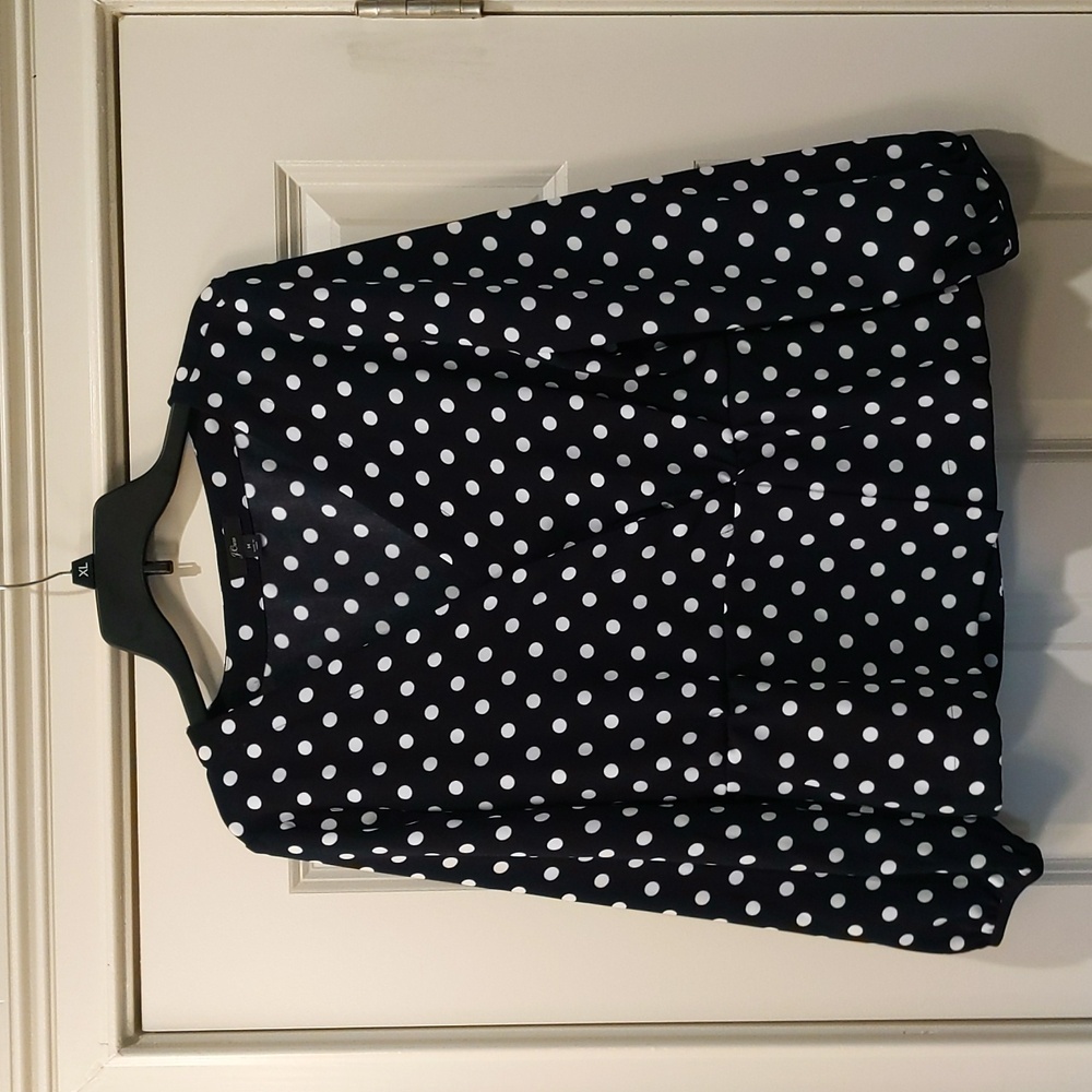 Sz M J.crew long Sleeve Peplum Top in Crepe Polka Dot Navy